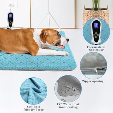 RC SLL Dog Heating Pad 34x21inches, Pet Heating Pad for Dogs with Timer Temperature Control, Waterproof Whelping Mats Heated Dog Bed with Chew Resistant Cord, Soft Cloth Cover - Image 5