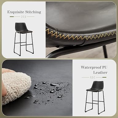 DUMOS 30 Inch Counter Height Bar Stools Set of 4, Modern Faux Leather High Barstools with Back and Metal Leg, Bar Chairs for Kitchen lsland, Black - Image 6