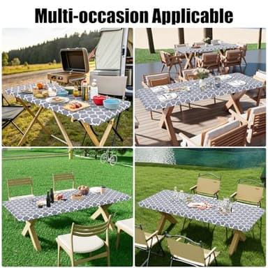 Smiry 2 Pack Rectangle Table Cloth 6 Foot, Waterproof Elastic Fitted Tablecloths, Windproof Washable Polyester Table Cover for Picnic, Camping, Outdoor (Grey, 30"x72") - Image 6