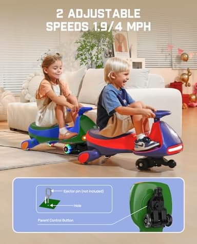 FanttikRide N7 Pro Electric Wiggle Car with Pedal, Rechargeable Battery, CyberWiggle, 2 in 1 Swing Car, 2 Speed, Anti-Rollover, Flashing Wheels, Bluetooth, for Ages 3 and Up, 150 Lbs, Green - Image 6