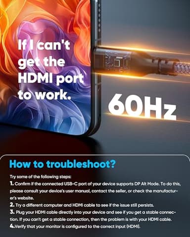 Highwings USB C to HDMI Cable 6FT (4K@60Hz), High Speed Type C to HDMI 2.0 Braided Cord, Thunderbolt 3/4/5 Compatible with iPhone 16/15 Series, MacBook Pro/Air, iPad, Surface, Galaxy, XPS, and More - Image 6