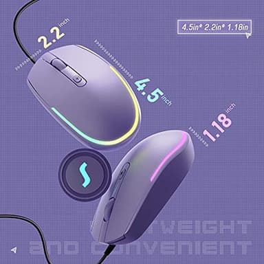 Seenda Wired Mouse - USB Computer Mouse with RGB Backlit Optical LED, Attached USB Cord for Laptops, Notebooks, Chromebook - Purple - Image 5