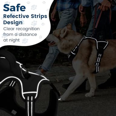 Funfox Dog Harness No Pull, Adjustable Pet Vest Harness, Super Soft Material with Vertical Handle Easy Control, Reflective Night Walking, 2 Leash Clips for Medium Sized Dogs, Black, M - Image 7