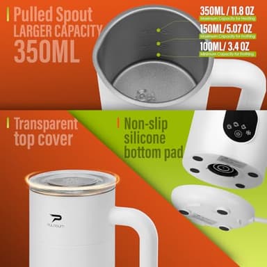 Milk Frother, Electric Milk Frother and Steamer 4 in 1 Automatic Coffee Steamer Frother, 11.8OZ / 350ML Warm and Cold Foam Frother For Coffee,Latte, Cappuccino, Macchiato, Hot Chocolate, White - Image 3