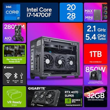 Cooler Master NR2 Pro Mini ITX – Intel i7-14700F 2.1GHz (5.4GHz Turbo) | Gigabyte RTX 4070 Super 12GB & B760I AORUS PRO | 32GB DDR5 6000MHz | 1TB Gen4 M.2 | WiFi | Windows 11-280mm AIO Gaming PC - Image 3