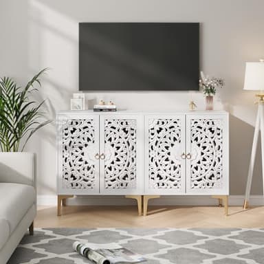 JOINICE Accent Cabinet with Doors, Sideboard Buffet Cabinet with Storage, 31.5" W Buffet Table with Gold Legs and Adjustable Shelf for Living Room, Kitchen, Hallway, White - Image 6