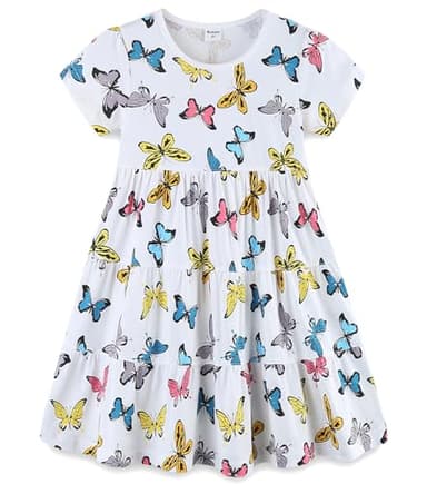 Baby Toddler Girls' Dresses Spring Easter Cotton Swing Tiered Casual Twirly Playwear Sundress Clothes Clothing Outfits with Pockets Butterfly 2t - Image 1