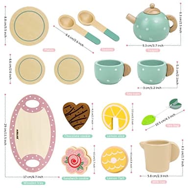 Wooden Tea Set for Little Girls Play Food Pretend Play Kitchen Accessories for 3 4 5 Years Old Girls and Boys Toddler Princess Tea Time Party Food Toys - Image 8
