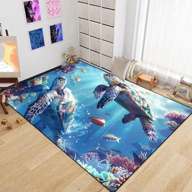 Sea Turtle Carpet Rug - Kids Coastal Rugs for Bedroom Ocean Life Theme, 47" L x 31" W - Image 4