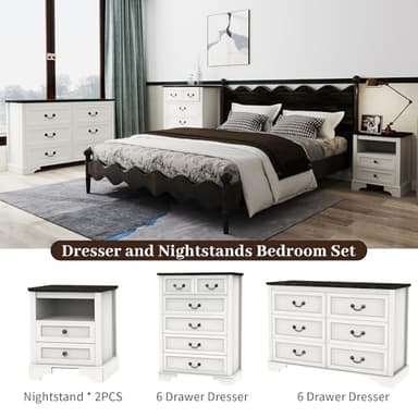 CATMIX Farmhouse Bedroom Set, 3 Pieces Bedroom Furniture Set, Rustic Wood 6 Drawer Dresser and Nightstands, Chest of Drawers Wide Storage Organizer Cabinet for Bedroom - Image 5