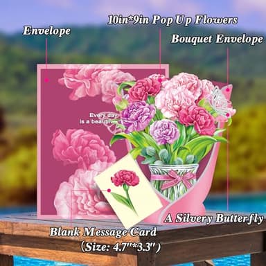 Airpark Pop Up Flower Card, 10 Inch Carnation 3D Paper Flowers Bouquet, Popup Greeting Cards with Blank Note Card & Envelope, Birthday, Graduation Decorations, Get Well Soon, Thank You Gifts for Women Mother - Image 4