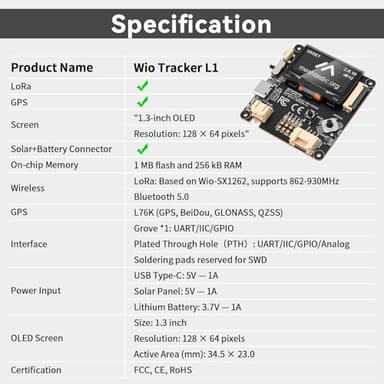 Wio Tracker L1 Development Board Wio SX1262 nRF52840 Module for Ar duino Meshtastic LoRa, Blue tooth 5.0 GPS GNSS, 1.3" OLED, Support Battery Type-C and Solar Charge, Power Efficiency & Rich Interface - Image 3