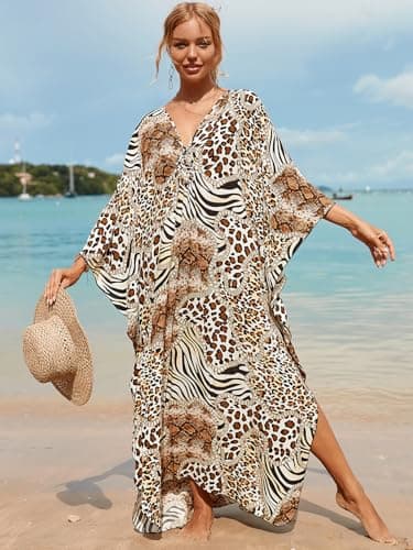 cthseie Women Animal Print Kaftan Dresses Plus Size Swimsuit Coverup 2025 Summer Bathing Suit Caftan Loungewear Beach Dress - Image 2