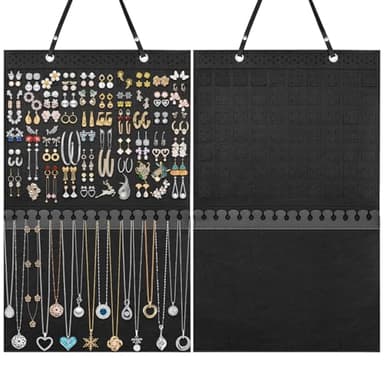 Caffox Hanging Jewelry Holder, Large Earrings Necklaces Organizer Storage for Earrings, Necklaces, Bracelets, Enamel Pins and Ankles, Jewelry Display Storage Hanger for Wall, Closet and Door - Image 1
