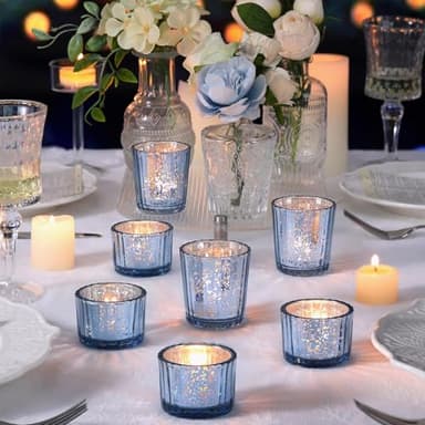 NITIME 20pcs Assorted Mercury Ribbed Blue Votive Candle Holders for Wedding Centerpiece, Blue Candle Holders for Table Centerpiece, Home, Baby Shower - Image 5