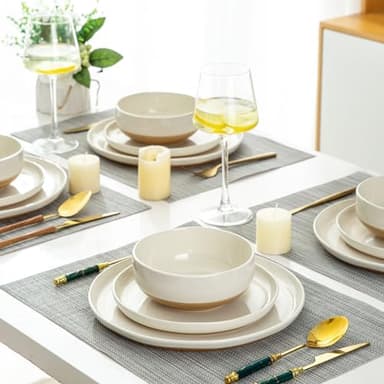 AmorArc Ceramic Dinnerware Sets, Handpainted Plates and Bowls Set with Rustic Terracotta Underside, Scratch Resistant Stoneware Dishes Set, Dishwasher & Microwave Safe - Image 6