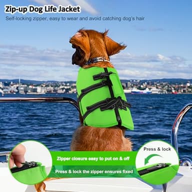 Petglad Dog Life Jacket with 4ft Leash, Reflective Pet Life Vest with Zipper and Handle for Swimming Boating, Adjustable High Buoyancy Floatation Swim Vest for Small Medium Large Dogs - Green, L - Image 3