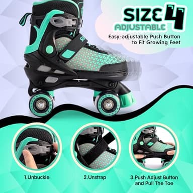 SULIFEEL Roller Skates for Girls Boys Kids,4 Sizes Adjustable Quad Skates with Light up Wheels,Safe Fun Children Skates, Best Gift for Beginners Indoor Outdoor Sports - Image 2