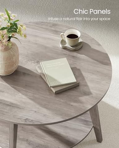 VASAGLE MAEZO Collection - Round Coffee Table, 2-Tier Center Table with Storage, Tapered Legs, Curved Transitions, 31.5 Dia. x 17.7 H Inches, Easy Assembly, for Living Room, Heather Greige ULCT243K02 - Image 7