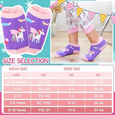 Welwoos Baby Girls Toddlers Grips Socks Kids Non Slip Anti Skid Ankle Unicorn Gift Cotton No Show Socks with Grippers 9 Pairs (Rainbow Unicorn, 3-5 Y) - Image 5