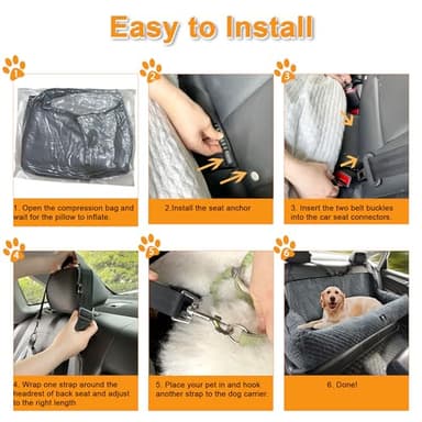 Large Dog Car Seat Under 100LBS,Dog Car Bed with Safety Tethers/Storage Pocket,Only for Back Seat-Gray - Image 4