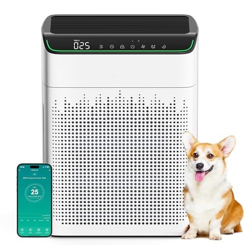 MERONTE Air Purifier for Home Large Room up to 1690 ft², HEPA Filter with PM 2.5 Monitor, WiFi and Alexa Compatible, Dual Air Intake for Smoke, Odor, Pets, White - Image 1