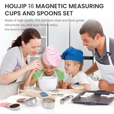 Magnetic Measuring Cups and Spoons Set-Heavy Duty 304 Stainless Steel，Double Measurement Markings，Set of 16 with Leveler for Measure Dry and Liquid Ingredients - Image 3