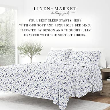 Linen Market 4 Piece Queen Sheet Set - Breathable, Double-Brushed Patterned Cooling Sheets – Oeko-TEX Certified Ultra Soft & Wrinkle-Free 16" Deep-Pocket Queen Sheets - Easy Care Blossoms Light Blue - Image 7