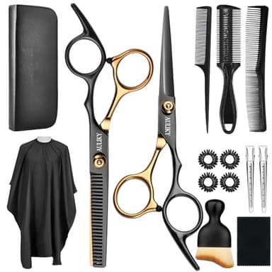 AULikY Hair Cutting Scissors Shears Kits, 15 Pcs Professional Stainless Steel Hairdressing Shears Set Thinning Scissors for Barber/Salon/Home/Men/Women/Kids/Adults - Image 1
