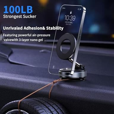 ceepdoogle Upgraded 360° Vacuum Magnetic Phone Holder,Vacuum Suction Magnetic Phone Holder Foldable Cell Holder for Car/Gym/Mirror/Smooth Surface, Compatible with Magsafe iPhone (Black) - Image 5