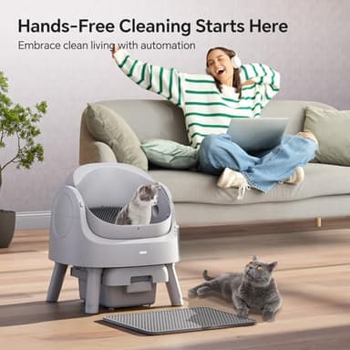 Self Cleaning Cat Litter Box, Open-Top Automatic Litter Box for Multiple Cats with Safety Sensors, Includes Liner Bags and Litter Mat, Grey - Image 7