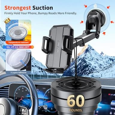 SUUSON Upgraded 3-in-1 Car Phone Holder Mount [Powerful Suction] Phone Mount for Car Dashboard Air Vent Windshield,for All iPhone Android Phone (Black) - Image 3