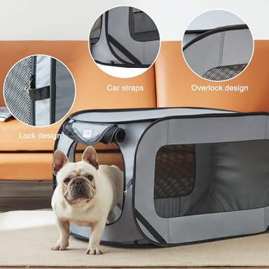 Love's cabin 42in Portable Large Dog Bed - Pop Up Dog Kennel, Indoor Outdoor Crate for Pets, Portable Car Seat Kennel, Cat Bed Collection, Grey - Image 2