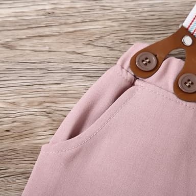 YALLET Toddler Baby Boy Clothes Suit Gentleman Wedding Outfits, Formal Dress Shirt+Bowtie+Suspender Pants(Pink, 3-4T) - Image 7