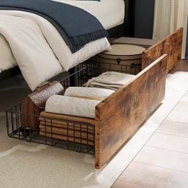 LIKIMIO California King Bed Frame with 4 Storage Drawers, Platform Bed with Charged Headboard, Sturdy and Stable, No Noise, No Box Spring Needed, Easy to Install, Vintage Brown and Gray - Image 5