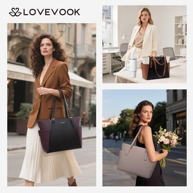 LOVEVOOK Laptop Tote Bag for Women With Large Cup Holder, Leather Work Tote Bag for Women,15.6 Inch Professional Computer Briefcase Business Teacher Commuter Shoulder Bag,Office Travel Gift - Image 6
