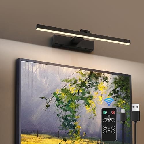ZitoStory Black Battery Operated Picture Light with Remote,Wireless Dimmable Art Lights for Paintings Rechargeable Gallery Light Artwork Lighting for Canvas, Portrait (20Inch) - Image 1
