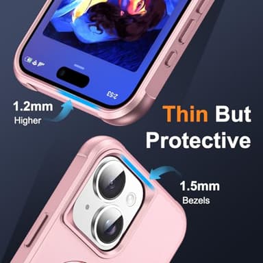 SKYLMW Compatible with iPhone 13 Case & iPhone 14 Case with Invisible Magnetic O-Ring Stand Phone Cases for 13 & 14 6.1" [Compatible with Mag-Safe][Great Grip Feeling], Rose Gold - Image 6