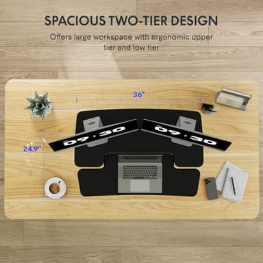 FLEXISPOT 36-inch Standing Desk Converter Height Adjustable Sit to Stand Up Workstation, Dual Monitor and Laptop Riser with Wide Keyboard Tray, Black - Image 7