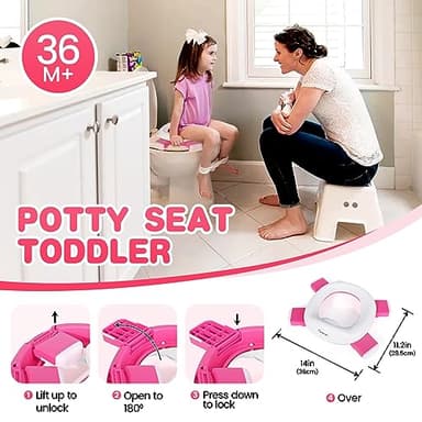 Orzbow Portable Potty Seat for Toddler Travel, Potty Training Toilet for Boys and Girls 18+ Months, Includes Storage Bag and 40pcs Disposable Liners, Travel Toddler Toilet Seat with Splash Guard, Pink - Image 2