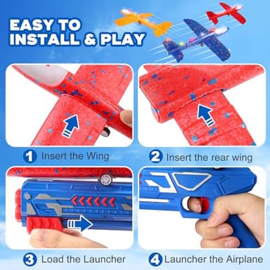 3 Pack Airplane Launcher Toy, 12.6" Foam Glider Led Plane, 2 Flight Mode Catapult Plane for Kids Outdoor Sport Flying Toys Gifts for 3 4 5 6 7 8 9 10 12 Year Old Boys Girls - Image 6