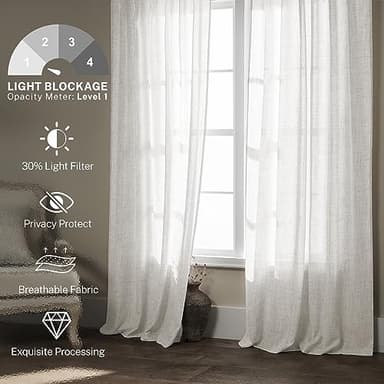 MEETBILY Ivory Linen Blend Curtains 72 Inch Long for Living Room 2 Panels Set Back Tab Semi Sheer Light Reducing Neutral Modern Farmhouse Window Curtain Drapes for Laundry Dining Room 50x72 in Length - Image 3