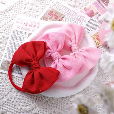 YanJie Baby Hair Bows for Girls Red Pink Newborn Headband Baby Pink Girls Bows Soft Nylon Hair Accessories Infant Toddler 3pcs/pack - Image 5