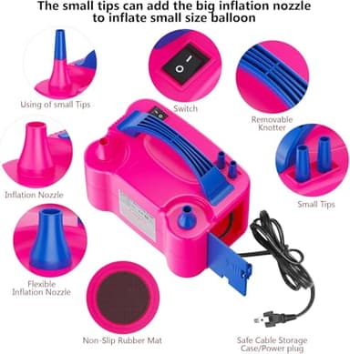 Motorenbau Electric Balloon Pump, Portable Electric Balloon Blower Machine Balloon Air Pump, Dual Nozzle 110V 600W Balloon Inflator for Party Decoration Christmas Birthday - Image 2