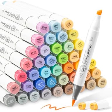 Ohuhu Alcohol Brush Markers 48 Mid-tone Colors- Double Tipped Alcohol Based Art Marker Set for Artists Adults Coloring Sketch Illustration- Brush & Chisel Dual Tips- Honolulu- Refillable - Image 1