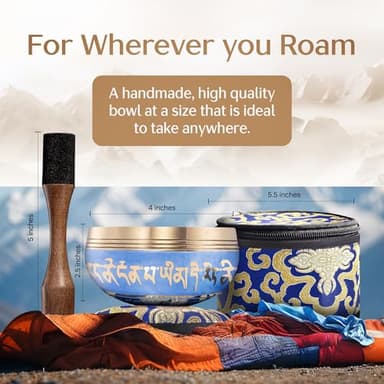Handmade Tibetan Etched Singing Bowl Set with Case – Meditation Bowl & Sound Bowl with Cushion, Mallet & Guide – Ancient Tibetan Meditation Bowl for Therapy – Spiritual Decor Enhancements - Image 2