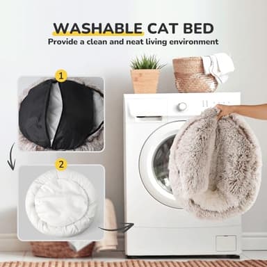 CATISM Cat Bed, Plush Hooded Cat Beds for Indoor Cats, Self Warming Cats Beds Cave, Cozy Pod for Indoor Kitten or Small Dog, Removable Washable with Non-Slip Bottom - Image 5