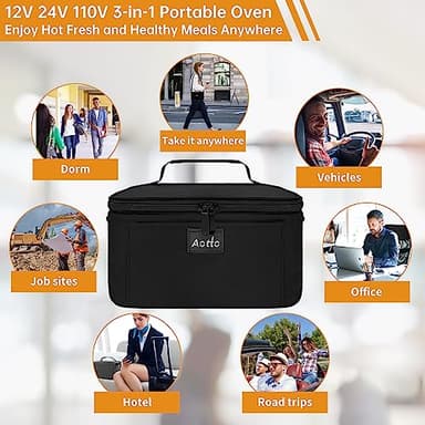 Aotto Portable Oven, Electric Lunch Box Food Heater - 12V/24V/110V 3-in-1 Car Food Warmer - Mini Personal Microwave Heated Lunch Box Warmer for Car, Truck, Travel, Office & Home Use - Black - Image 7