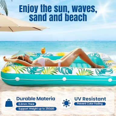 Panadajoy Tanning Pool Floats for Adults with Cup Holder & Pillow, Thick UV-Resistant PVC Portable Float for Backyard, Pool, Lake - Compact Design, Easy Inflation, Durable for Tanning & Relaxation - Image 4