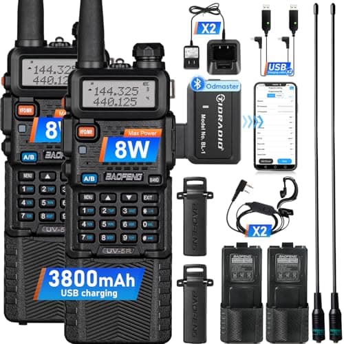 Baofeng UV-5R Ham Handheld Radio, 3800mAh Baateeries 8 Watt with TIDRADIO Wireless Programmer Long Range Two Way Radios Walkie Talkies Dual Band USB Rechargerable 3800mAh Battery Earpiece 2 Pack - Image 1